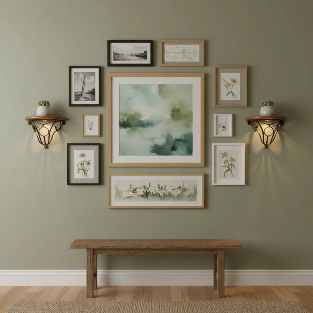 Set of 2 Wood and Scrolled Metal Wall Floating Shelves Sconces Half Moon 13x7